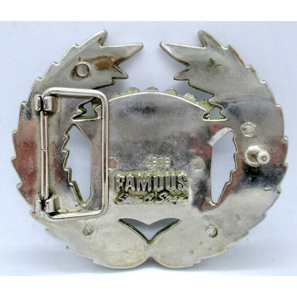 70s Famous Stars and Straps 8387 Crowned US Flag Framed Laurel Belt Buckle EUC - Picture 3 of 7